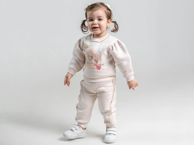 Toptan PAMPAL KİDS Kelebek Nakışlı Dantel Detaylı 3 İp Şardonlu Kız Bebe Takım BEYAZ - Beniz Bebe