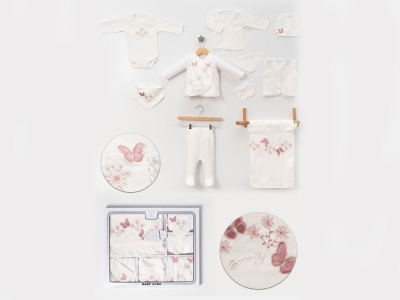 Toptan BABY ZUHU Kelebek Nakışlı Hastane Çıkışı 10lü Set - Toptan Çocuk Giyim Beniz Kids