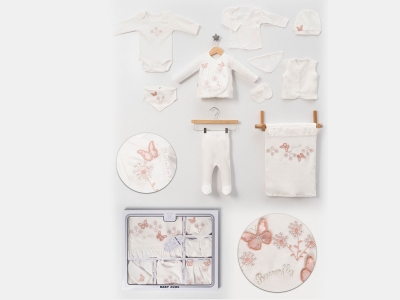 Toptan BABY ZUHU Kelebek Nakışlı Hastane Çıkışı 10lü Set GÜLKURUSU - Beniz Bebe