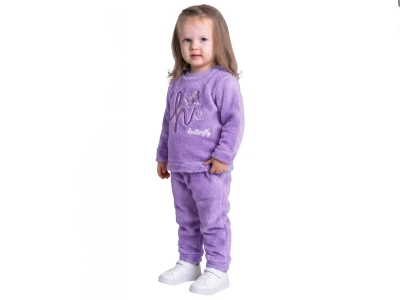 Toptan LİZARD Kelebek Nakışlı Well Soft Peluş Kız Takım  LİLA - Beniz Bebe