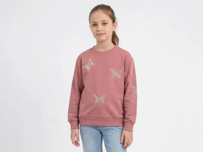 Toptan İ-CAN Kelebek Taş Detaylı Kız Sweat - Toptan Çocuk Giyim Beniz Kids