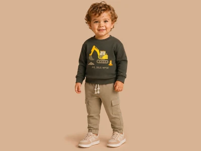 Toptan LUCY Kepçe Baskılı 3 İp Şardonlu Erkek Takım - Toptan Çocuk Giyim Beniz Kids