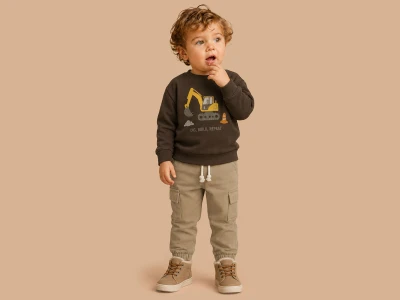 Toptan LUCY Kepçe Baskılı 3 İp Şardonlu Erkek Takım Dark Coffee - Beniz Bebe