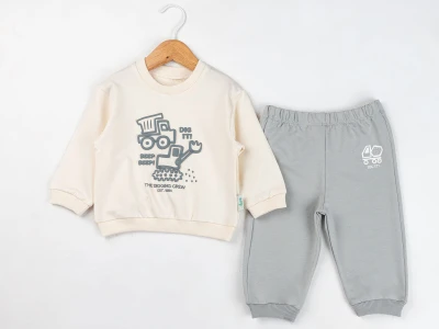 Toptan COMİX Kepçe Baskılı Erkek Bebe Takım  Серый - Beniz Bebe