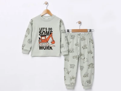 Toptan SÜPERMİNİ  Kepçe Baskılı Erkek Sweat SUYEŞİLİ - Beniz Bebe