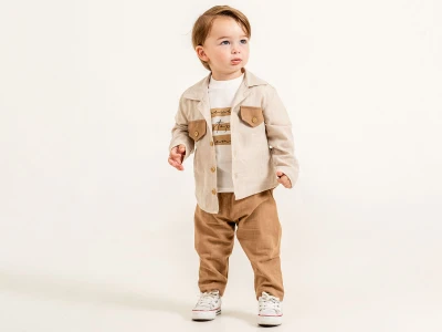 Toptan ÇITIR KİDS Keten Gömlekli Cepli Erkek Bebe Üçlü Takım  - Toptan Çocuk Giyim Beniz Kids