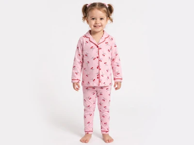 Toptan DOLAŞ Kiraz Baskılı Kız Bebe Pijama Takım - Toptan Çocuk Giyim Beniz Kids
