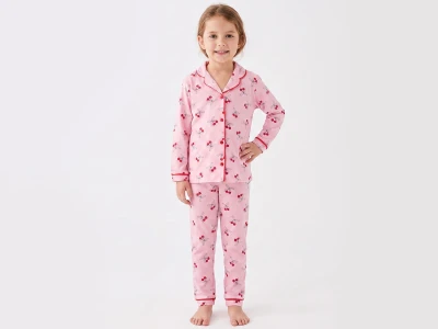 Toptan DOLAŞ Kiraz Baskılı Kız Pijama Takım - Toptan Çocuk Giyim Beniz Kids