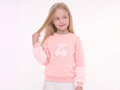 Toptan ENJOY BABY Kıraz Baskılı Taş Detaylı 2 İp Şardonlu Kız Sweat  - Toptan Çocuk Giyim Beniz Kids