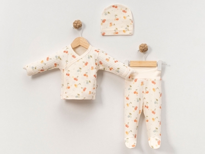 Kıraz Desenli Kız Bebe 3lü Zıbın Set