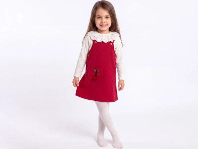 Toptan ÇİLEK BEBE Kiraz Detaylı Kadife Kız Jilet Set - Toptan Çocuk Giyim Beniz Kids