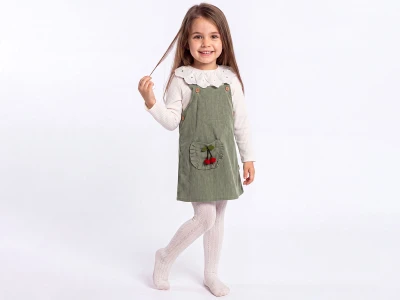Toptan ÇİLEK BEBE Kiraz Detaylı Kadife Kız Jilet Set - Toptan Çocuk Giyim Beniz Kids