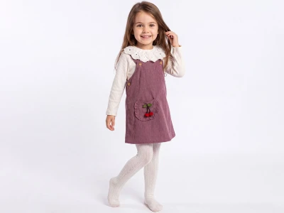 Toptan ÇİLEK BEBE Kiraz Detaylı Kadife Kız Jilet Set MÜRDÜM - Beniz Bebe