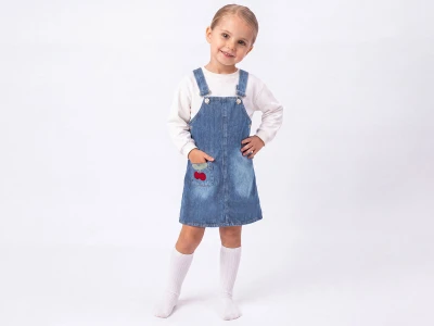 Toptan ÇİLEK BEBE Kiraz Detaylı Kot Kız Jile Set - Toptan Çocuk Giyim Beniz Kids