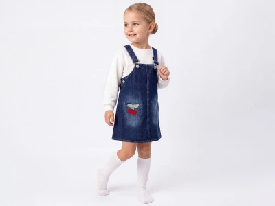 Toptan ÇİLEK BEBE Kiraz Detaylı Kot Kız Jile Set - Toptan Çocuk Giyim Beniz Kids