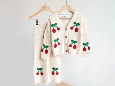 Toptan UNİCORN Kiraz Nakışlı Kız Triko Takım - Toptan Çocuk Giyim Beniz Kids