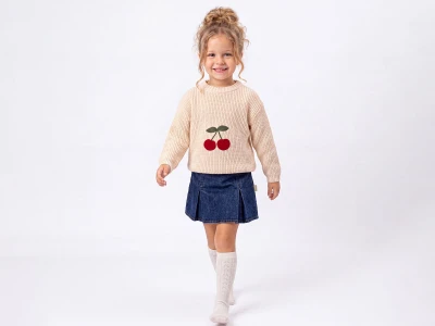 Toptan ÇİLEK BEBE Kiraz Nakışlı Triko Kız Takım - Toptan Çocuk Giyim Beniz Kids