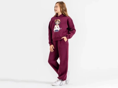 Toptan ÖZ BEBE Kız Baskılı Şardonlu 3 İp Kız Takım - Toptan Çocuk Giyim Beniz Kids