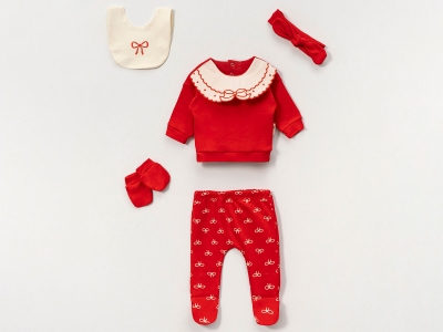 Toptan VOVİDO Kız Bebe 5li Hastane Çıkışı Zıbın Set - Toptan Çocuk Giyim Beniz Kids