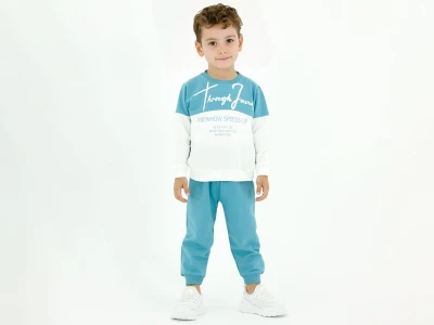 Toptan BICIR KİDS Knewhow Speeds Baskılı Erkek Takım  AÇIKMAVİ - Beniz Bebe