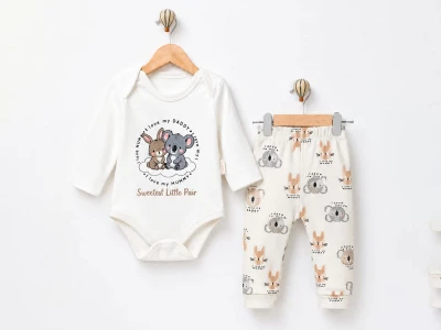Toptan SÜPERMİNİ Koala Baskılı 2'li Bebek Takım - Toptan Çocuk Giyim Beniz Kids