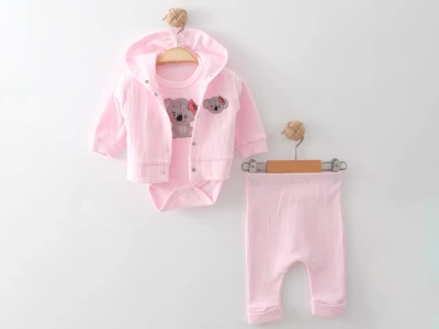 Koala Baskılı Kız Bebe Üçlü Takım