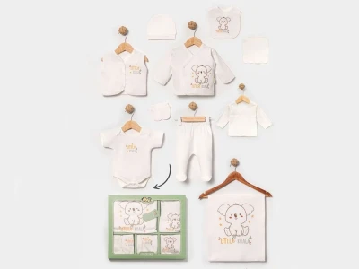 Toptan BABY ZUHU Koala Detay 10'lu Hastane Çıkışı Erkek Bebek Zıbın Set SARI - Beniz Bebe