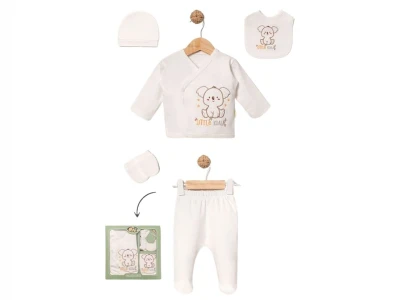 Toptan BABY ZUHU Koala Detay 5'li Hastane Çıkışı Erkek Bebek Zıbın Set SARI - Beniz Bebe