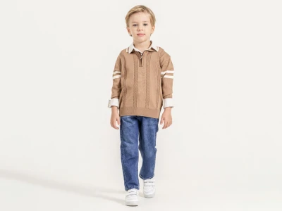 Toptan YAVRUCAK Kolları Çizgi Detay 3'lü Erkek Çocuk Takım Light Brown - Beniz Bebe