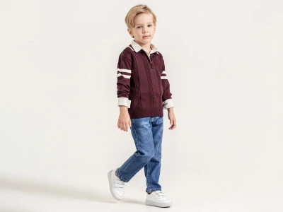 Toptan YAVRUCAK Kolları Çizgi Detay 3'lü Erkek Çocuk Takım Burgundy - Beniz Bebe