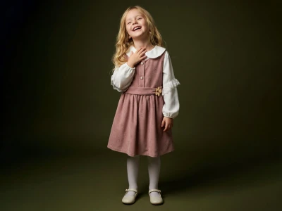 Toptan LADY GOLD Kolları Dantelli Kız Çocuk Elbise - Toptan Çocuk Giyim Beniz Kids