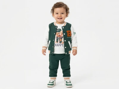 Toptan BAM-BİNO  Köpek Baskılı Şardonlu 3 İp 3'lü Erkek Bebek Takım - Toptan Çocuk Giyim Beniz Kids