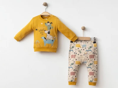 Toptan GÜMÜŞ Köpek Baskılı Bebek Takım - Toptan Çocuk Giyim Beniz Kids