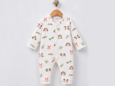 Toptan SÜPERMİNİ Köpek Baskılı Bebek Tulum Pink - Beniz Bebe