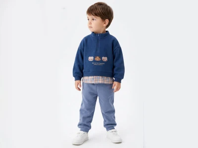 Toptan VOVİDO Köpek Baskılı Şardonlu 3 İp Erkek Takım - Toptan Çocuk Giyim Beniz Kids
