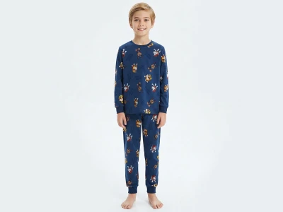Toptan İSOBEL Köpek Desenli Erkek Pijama Takım  - Toptan Çocuk Giyim Beniz Kids