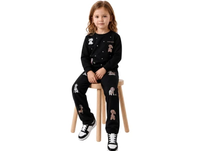 Toptan LADY GOLD Köpek Desenli Oysho Kız Takım  - Toptan Çocuk Giyim Beniz Kids