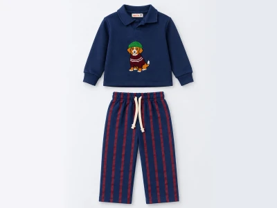 Toptan LUCCO Köpek Nakışlı 3 İp Şardonsuz Erkek Takım - Toptan Çocuk Giyim Beniz Kids