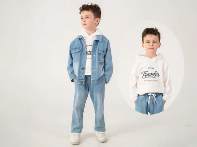 Toptan LESSOTTO Kot Ceketli Üçlü Erkek Takım - Toptan Çocuk Giyim Beniz Kids