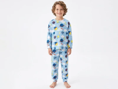 Toptan İSOBEL Gezegen Desenli Erkek Pijama Takım  - Toptan Çocuk Giyim Beniz Kids