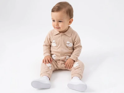 Toptan BAM-BİNO Koyun Desenli Erkek Bebe Tulum  - Toptan Çocuk Giyim Beniz Kids