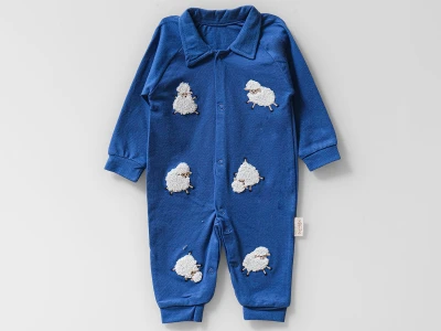 Toptan BAM-BİNO Koyun Desenli Erkek Bebe Tulum  Navy blue - Beniz Bebe