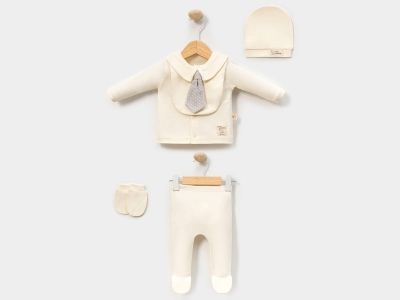Toptan CAYZEN Kravatlı Erkek Bebe 5li Set BEJ - Beniz Bebe