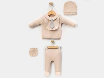 Toptan CAYZEN Kravatlı Erkek Bebe 5li Set KAHVERENGİ - Beniz Bebe