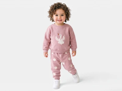 Toptan VOVİDO Kuğu Baskılı Şardonlu 3 İp Kız Takım - Toptan Çocuk Giyim Beniz Kids