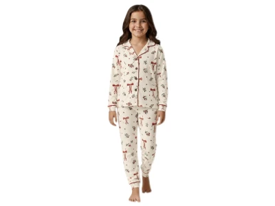 Toptan SÜPERMİNİ Kurdele Baskılı Kız Çocuk Pijama Takımı - Toptan Çocuk Giyim Beniz Kids