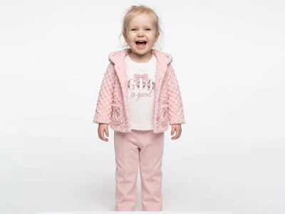 Toptan ELCİ BABY Kurdele Detay 3'lü Kız Bebek Takım PEMBE - Beniz Bebe