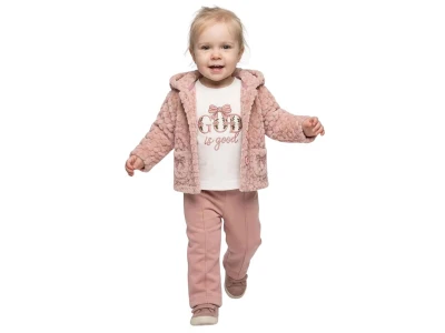Toptan ELCİ BABY Kurdele Detay 3'lü Kız Bebek Takım PUDRA - Beniz Bebe