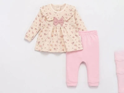 Toptan MİNİMAİ Kurdele Detaylı Kız Bebek Takım PEMBE - Beniz Bebe