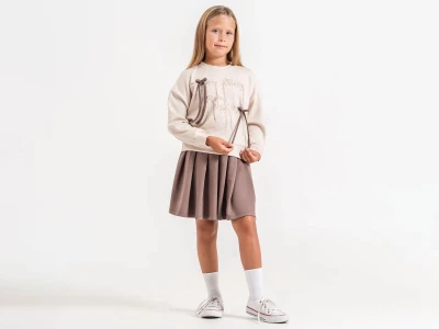 Toptan ÖZ BEBE Kurdele Detaylı Taşlı Kız Takım - Toptan Çocuk Giyim Beniz Kids